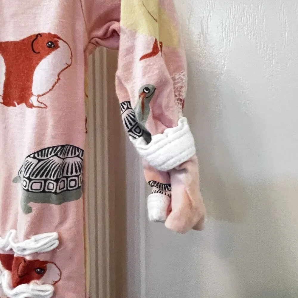 KicKee Pants Peach Blossom Pets Ruffle One Piece Footie Zippy Bamboo Newborn
